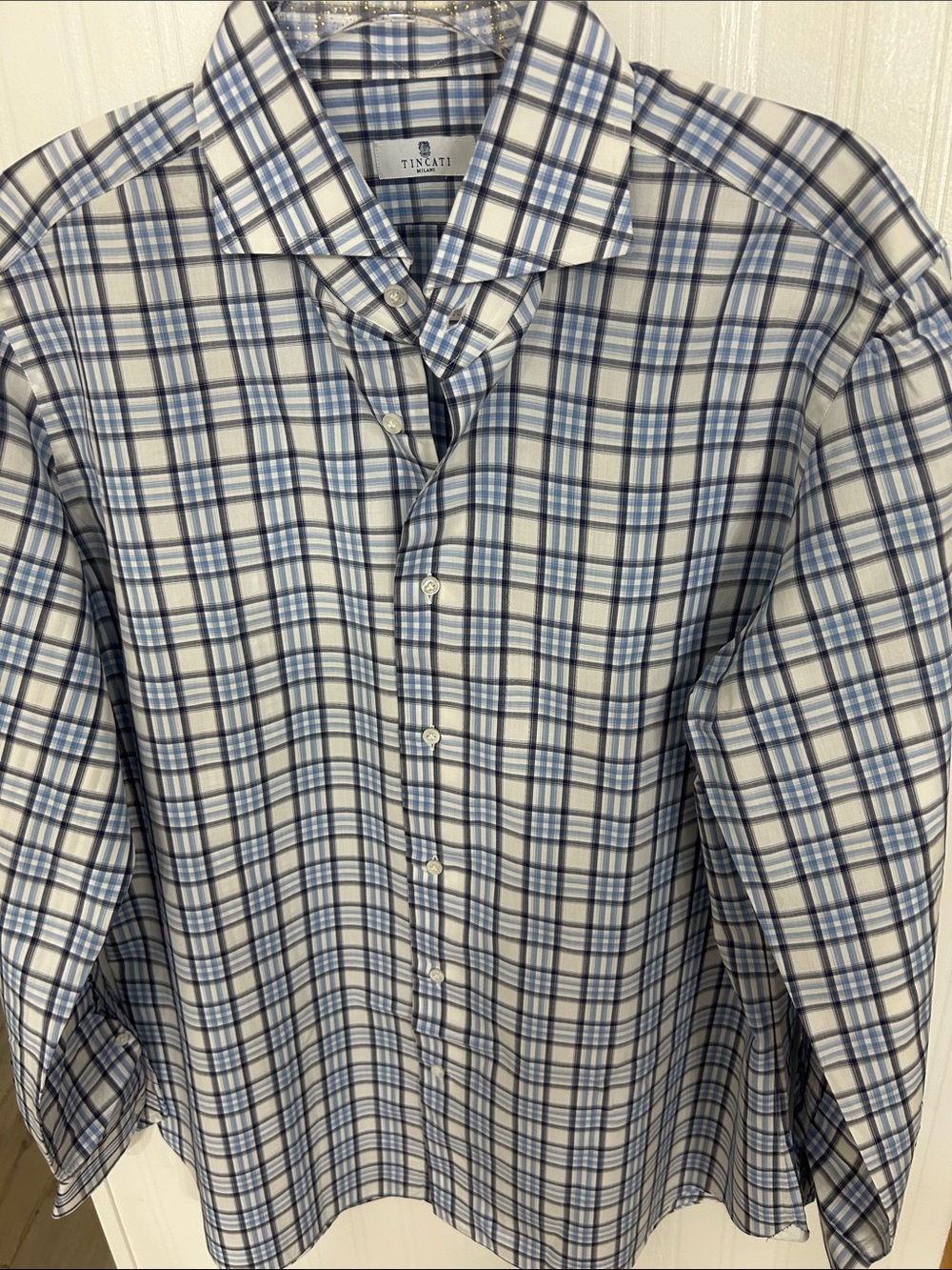Men's Blue & White Plaid Button-Down Shirt